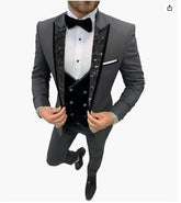 3 Piece Wedding Suits for Men 2024 Slim Fit Fashion Groom Tuxedos Shiny Sequins Lapel Best Man Blazer Sets dark grey